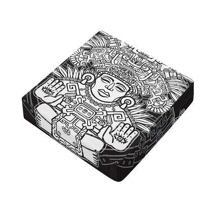 Blue And White Mayan Statue Print Outdoor Seat Cushion Cover