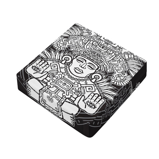 Blue And White Mayan Statue Print Outdoor Seat Cushion Cover