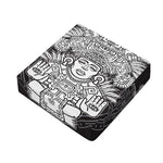 Blue And White Mayan Statue Print Outdoor Seat Cushion Cover