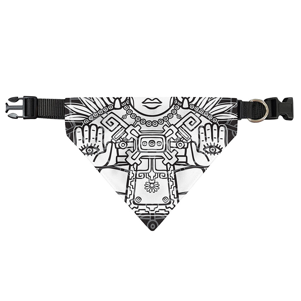 Blue And White Mayan Statue Print Over The Collar Dog Bandana