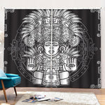 Blue And White Mayan Statue Print Pencil Pleat Curtains