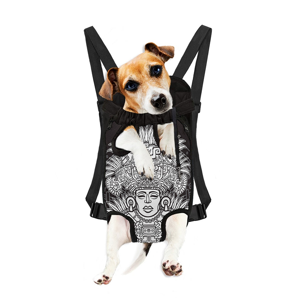 Blue And White Mayan Statue Print Pet Carrier Backpack
