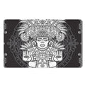 Blue And White Mayan Statue Print Polyester Doormat