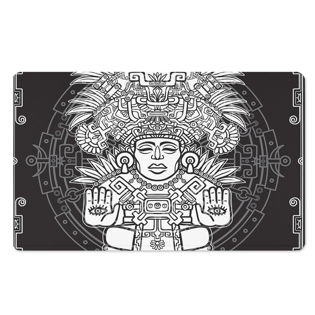 Blue And White Mayan Statue Print Polyester Doormat