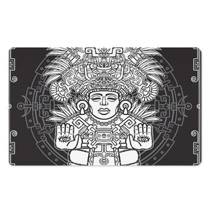 Blue And White Mayan Statue Print Polyester Doormat