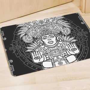 Blue And White Mayan Statue Print Polyester Doormat