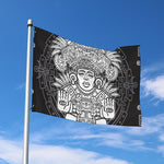 Blue And White Mayan Statue Print Polyester Flag