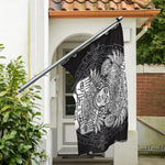 Blue And White Mayan Statue Print Polyester Flag