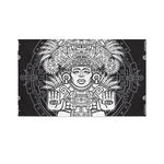 Blue And White Mayan Statue Print Polyester Flag