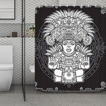 Blue And White Mayan Statue Print Polyester Shower Curtain