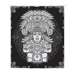 Blue And White Mayan Statue Print Polyester Shower Curtain