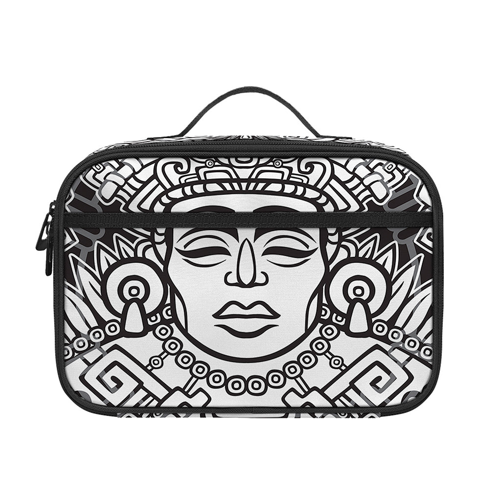 Blue And White Mayan Statue Print Portable Lunch Bag