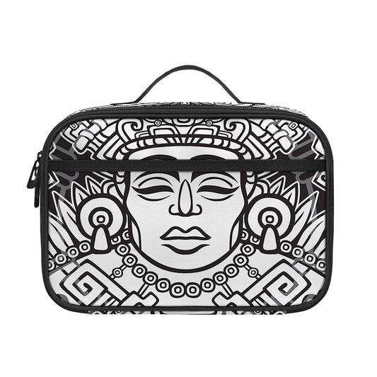 Blue And White Mayan Statue Print Portable Lunch Bag