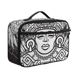 Blue And White Mayan Statue Print Portable Lunch Bag