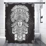 Blue And White Mayan Statue Print Premium Shower Curtain