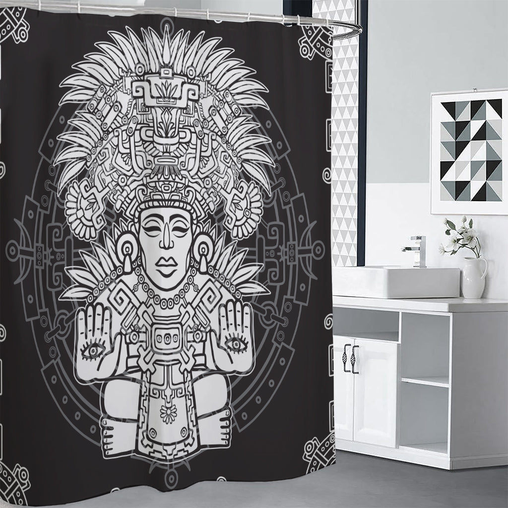 Blue And White Mayan Statue Print Premium Shower Curtain