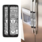 Blue And White Mayan Statue Print Refrigerator Handle Covers