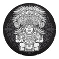 Blue And White Mayan Statue Print Round Blanket