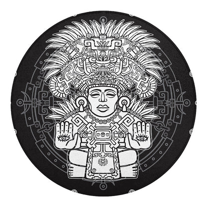 Blue And White Mayan Statue Print Round Blanket
