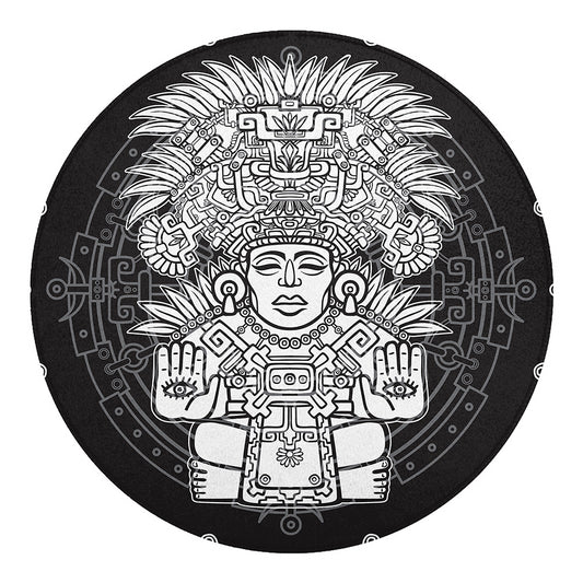 Blue And White Mayan Statue Print Round Blanket