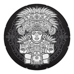 Blue And White Mayan Statue Print Round Blanket