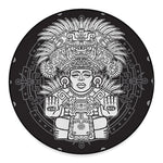 Blue And White Mayan Statue Print Round Floor Mat