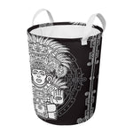 Blue And White Mayan Statue Print Round Laundry Basket