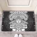 Blue And White Mayan Statue Print Rubber Doormat