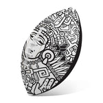 Blue And White Mayan Statue Print Rugby Ball