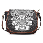 Blue And White Mayan Statue Print Saddle Bag