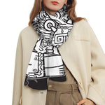 Blue And White Mayan Statue Print Scarf