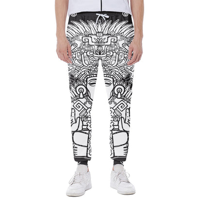Blue And White Mayan Statue Print Scuba Joggers