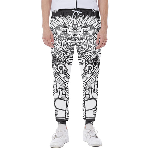 Blue And White Mayan Statue Print Scuba Joggers