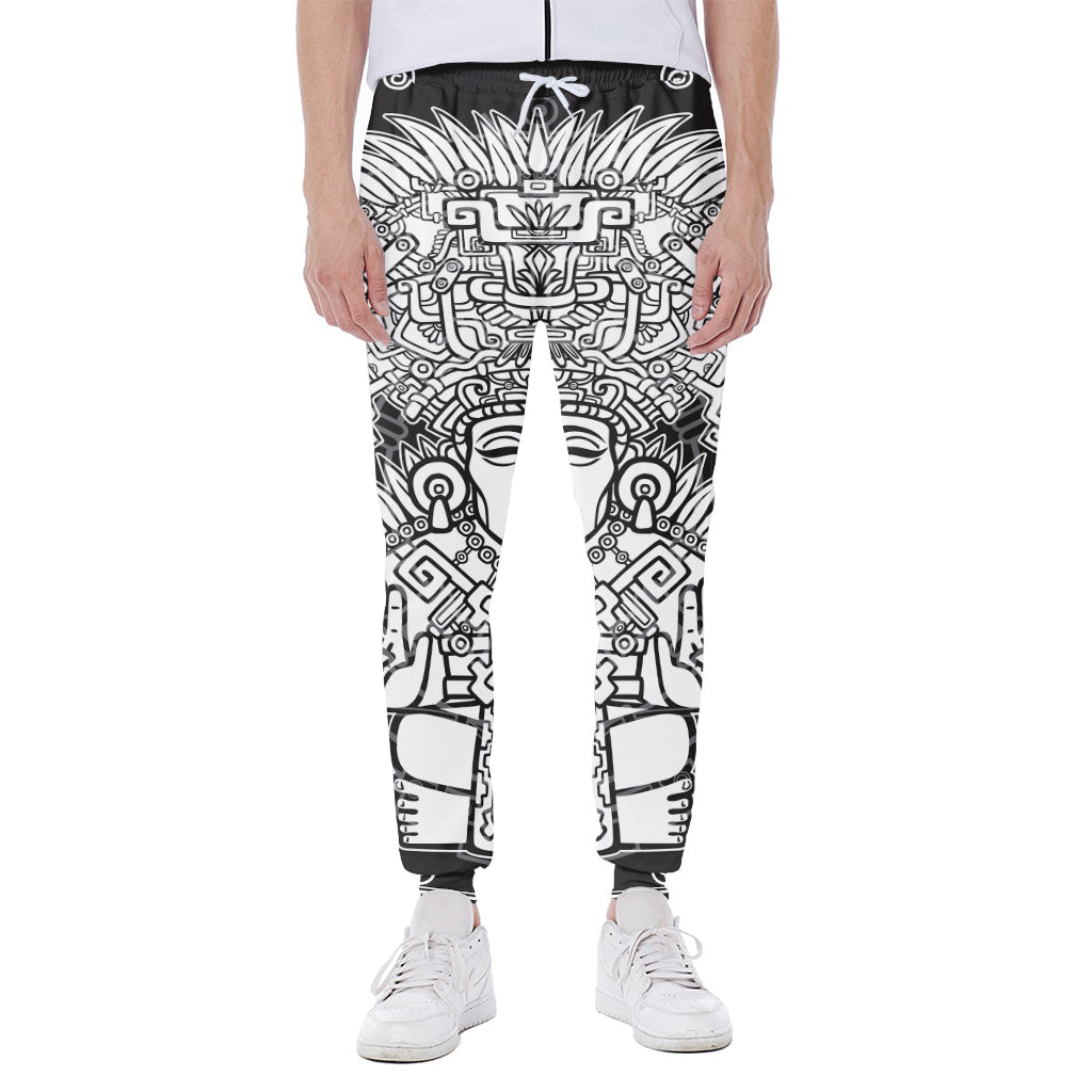 Blue And White Mayan Statue Print Scuba Joggers