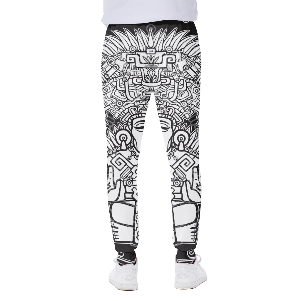 Blue And White Mayan Statue Print Scuba Joggers