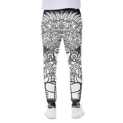 Blue And White Mayan Statue Print Scuba Joggers