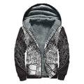 Blue And White Mayan Statue Print Sherpa Lined Zip Up Hoodie