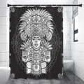 Blue And White Mayan Statue Print Shower Curtain