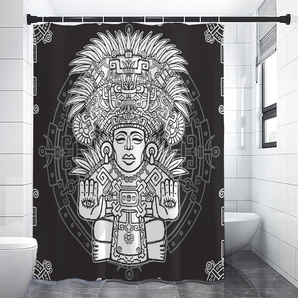 Blue And White Mayan Statue Print Shower Curtain
