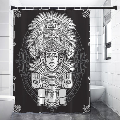 Blue And White Mayan Statue Print Shower Curtain