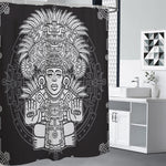 Blue And White Mayan Statue Print Shower Curtain