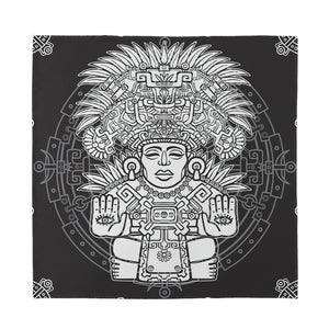 Blue And White Mayan Statue Print Silk Bandana