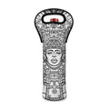 Blue And White Mayan Statue Print Single Neoprene Wine Tote