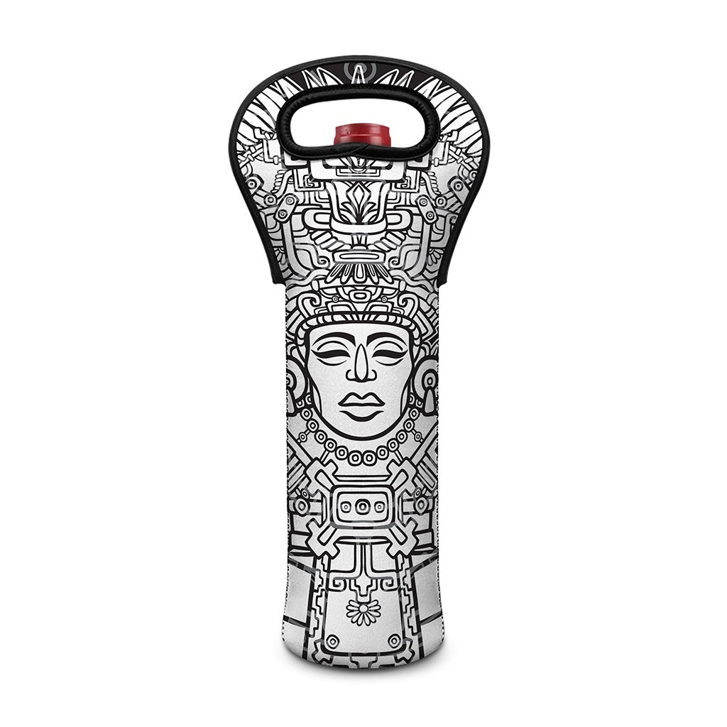 Blue And White Mayan Statue Print Single Neoprene Wine Tote