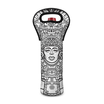 Blue And White Mayan Statue Print Single Neoprene Wine Tote