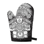 Blue And White Mayan Statue Print Single Oven Mitt