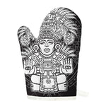 Blue And White Mayan Statue Print Single Oven Mitt