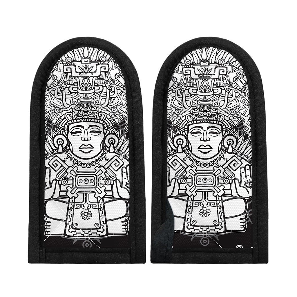 Blue And White Mayan Statue Print Skillet Handle Cover