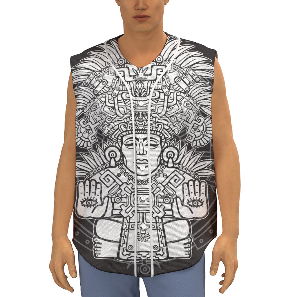 Blue And White Mayan Statue Print Sleeveless Baseball Jersey