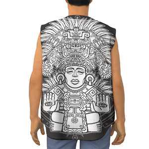 Blue And White Mayan Statue Print Sleeveless Baseball Jersey